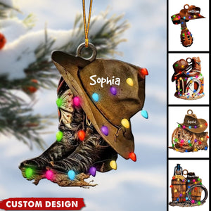 Personalized Christmas Ornament - Cowboy Cowgirl Hat, Saddle & Boots