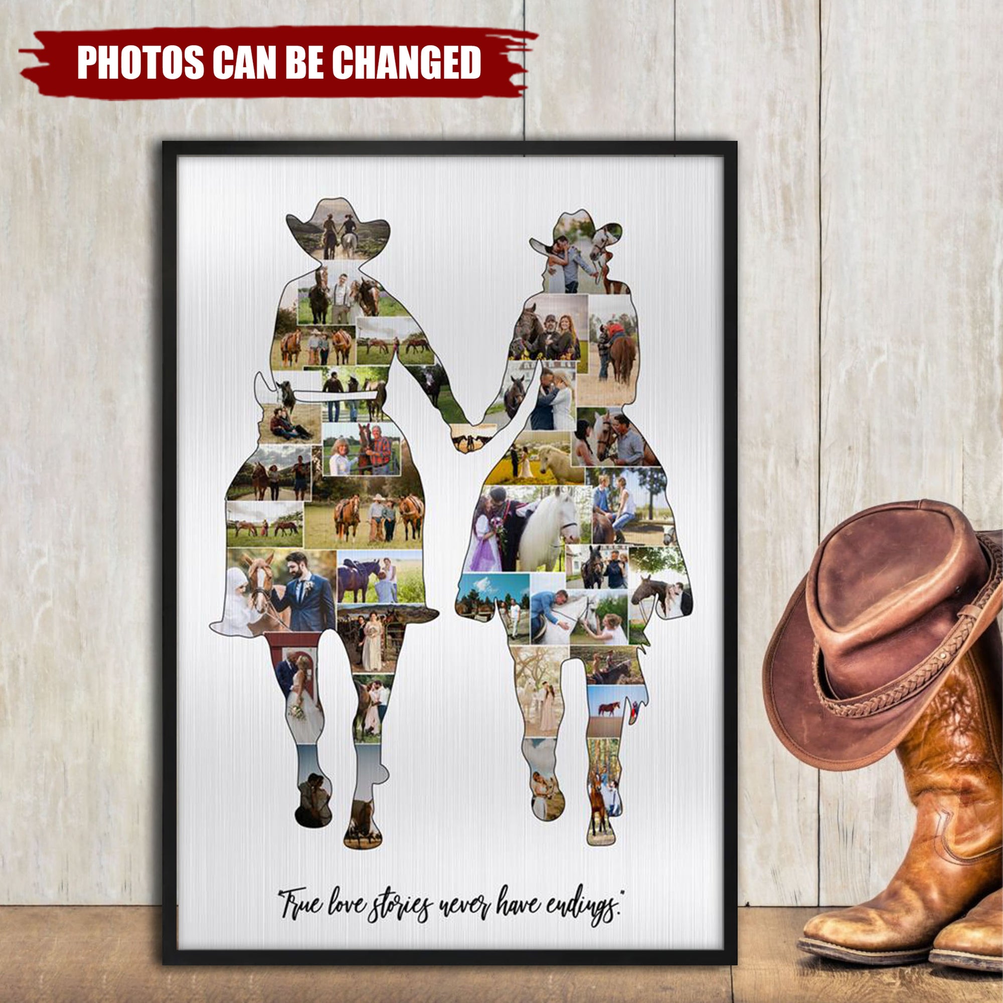 Horse Couple Themed Personalized Custom Photo Collage Poster Cowboys Cowgirls Gifts