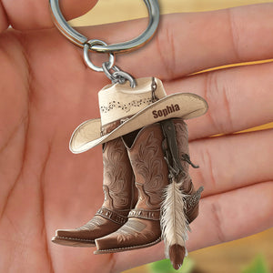 Cowboy Cowgirl Hat & Boots - Personalized Christmas Keychain