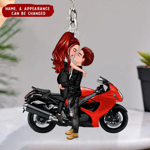 Kissing Doll Motorcycle Couple - Personalized Acrylic Keychain - Gifts For Boyfriend Girlfriend