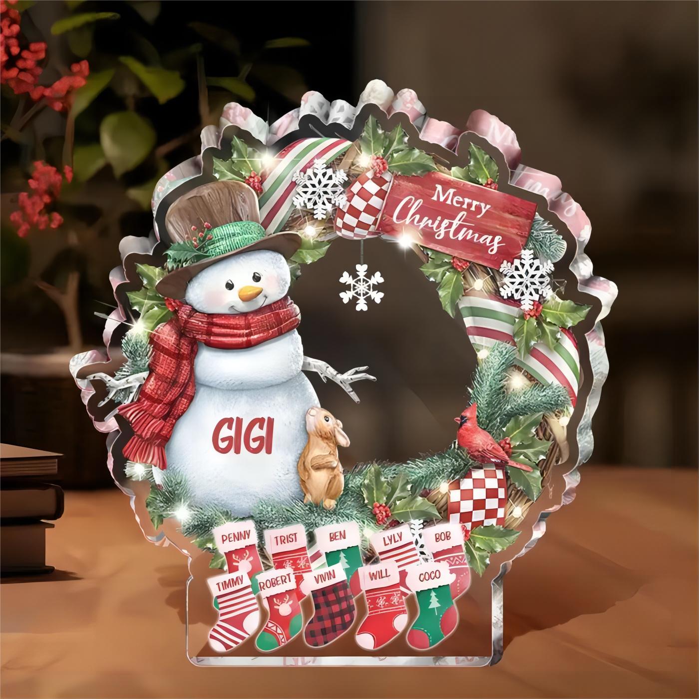 Merry Christmas Snowman Personalized Acrylic Plaque Gift For Grandma, Mom