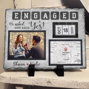 Personalized Engagement Gift For Couple He Asked She Said Yes Photo Slate