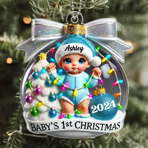 Baby First Christmas Personalized Acrylic Ornament, Christmas Tree Bow, New Parents Keepsake, Gift for Newborn