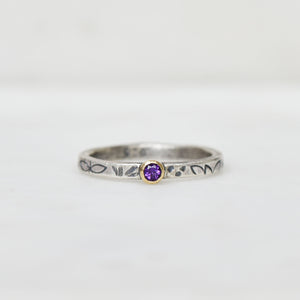 Personalized Flower Tiny Birthstone Stacking Ring - Mothers Rings