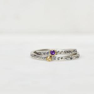 Personalized Flower Tiny Birthstone Stacking Ring - Mothers Rings