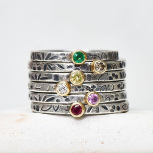 Personalized Flower Tiny Birthstone Stacking Ring - Mothers Rings