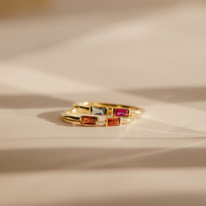 Personalized Duo Baguette Adjustable Birthstone Ring