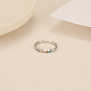 Personalized Dainty Round Birthstone Ring - Mother Grandma Ring Gift