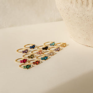 Personalized Art Deco Radiant Baguette-cut Birthstone Ring