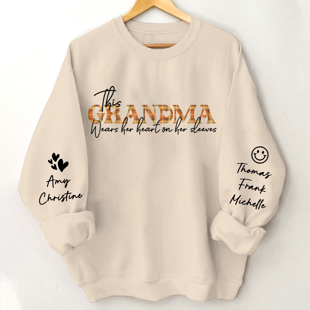 Personalized I Wear My Heart On My Sleeve Sweatshirt Gift for Grandma Mom