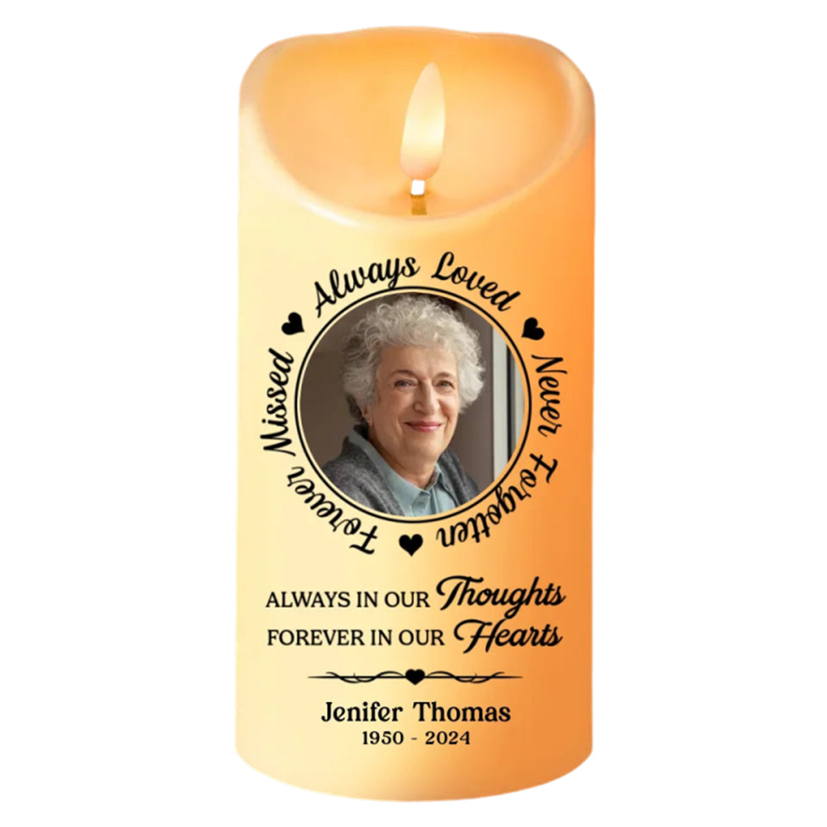 Always In Our Thoughts - Memorial Personalized Custom LED Candle