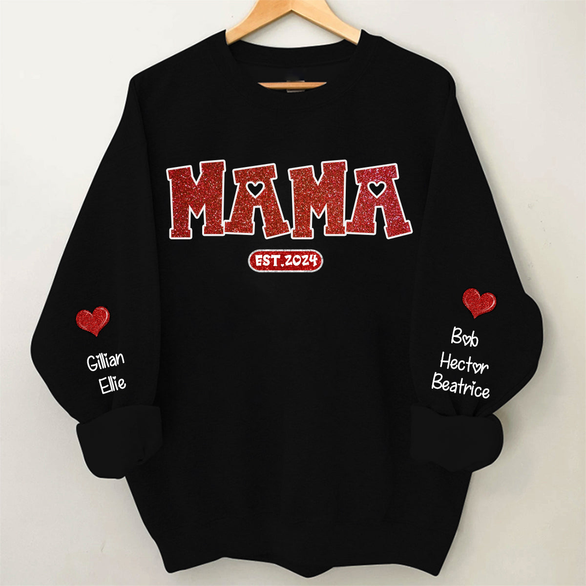 Personalized Glitter Grandma Sweatshirt Est Year with Grandkids Names on Sleeve