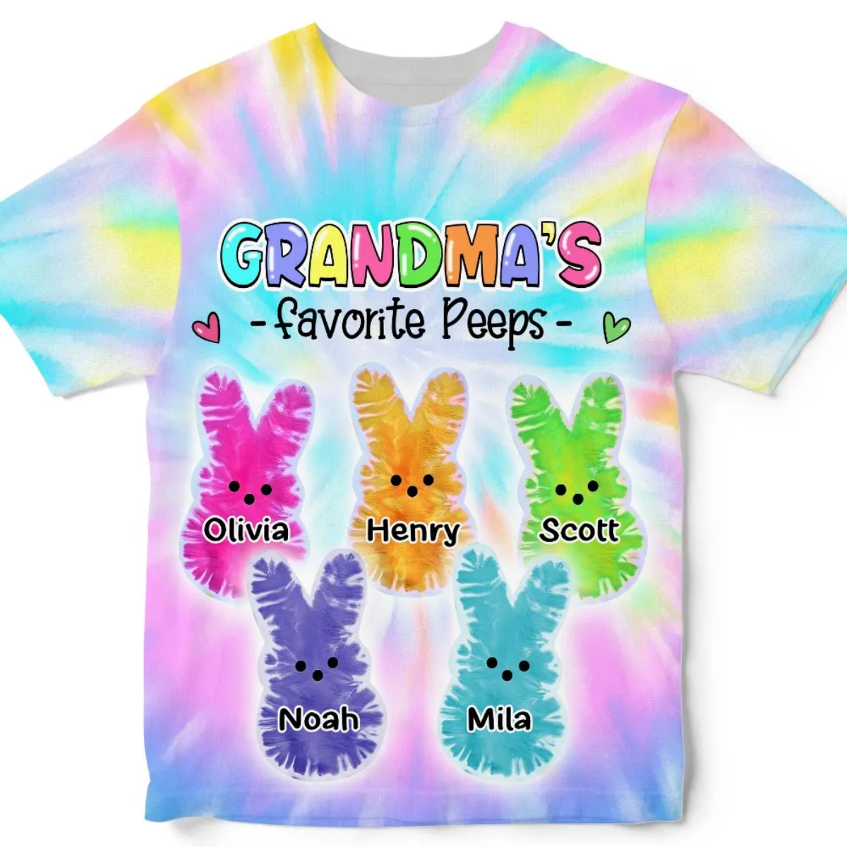 Personalized Easter Tie Dye Style T Shirt For Grandma