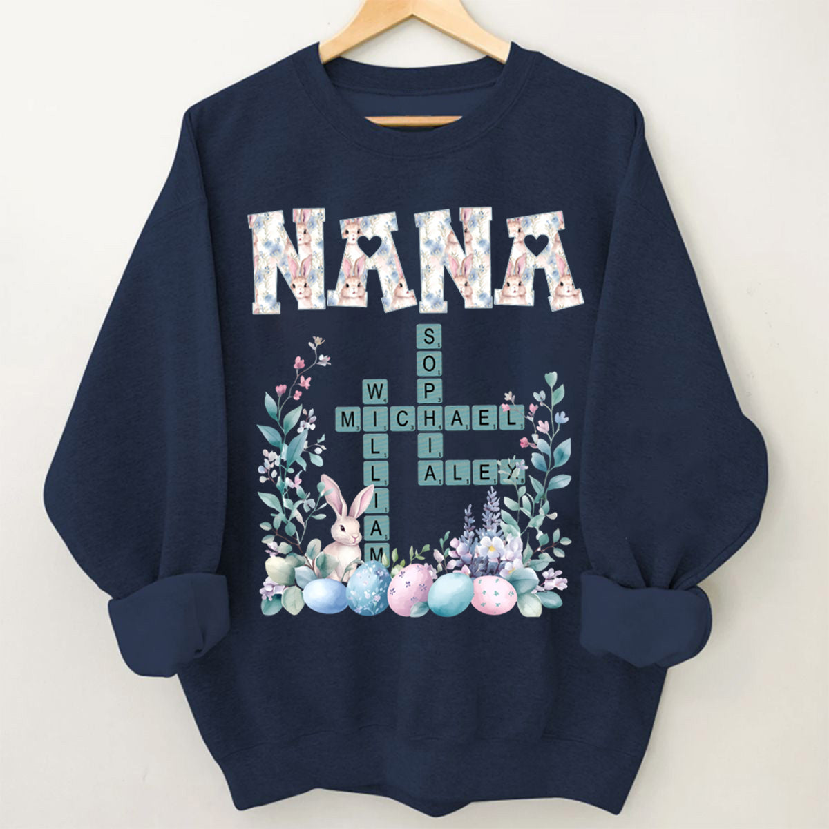 Personalized Bunny Easter Grandma Mom Kids Crossword Puzzle Sweatshirt