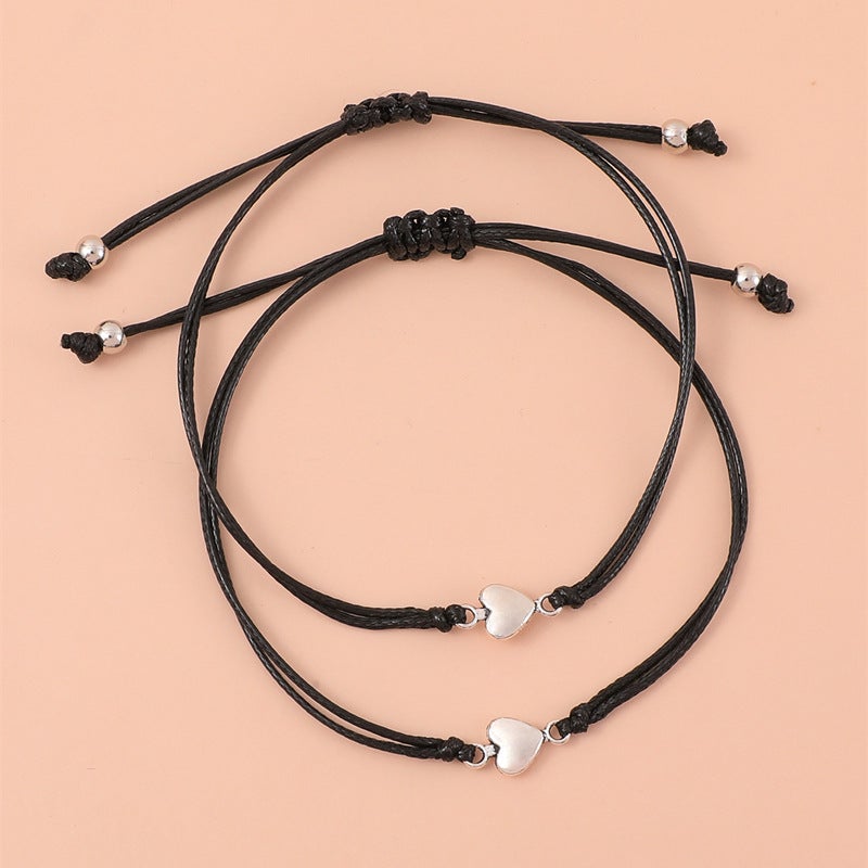 Black String Bracelet with Silver