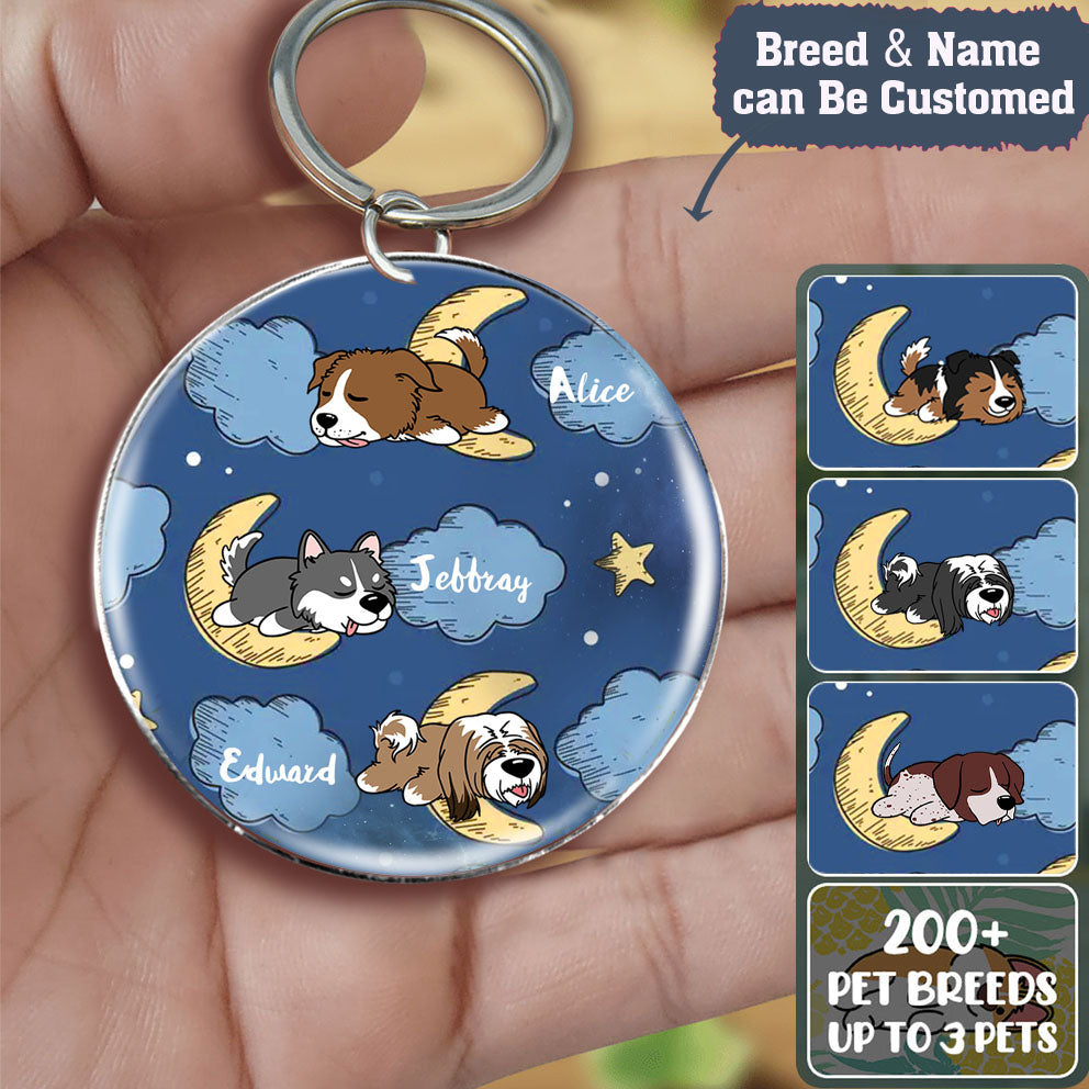 Personalized The Dog Sleeping On the cloud Keychain-Round Resin Epoxy Metal Keychain