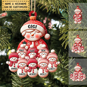 Christmas Red Themed Grandma Snowman With Little Snowman Kids Personalized Acrylic Ornament