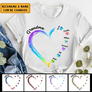 Grandma and Grandkids Hearts Personalized Pure cotton T Shirt