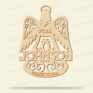 Personalized Memorial Wood Ornament - Angel Wings Bell Shape