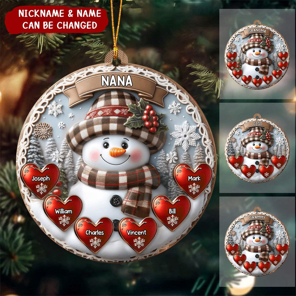 Warm Vintage Snowman Grandma Mom Sweet Heart Kids Personalized Acrylic Ornament