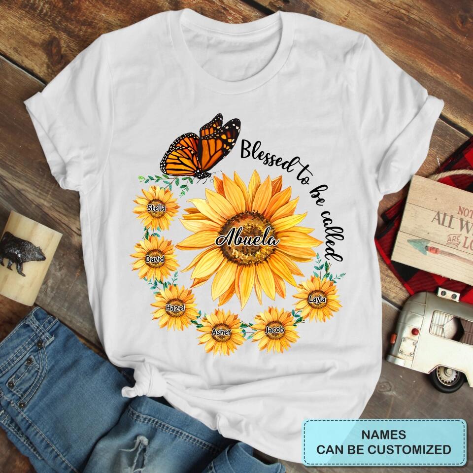 Personalized Blessed To Be Called Grandma/Mom Sunflower Butterfly T-shirt