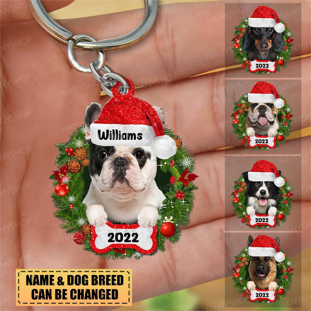 Personalized Garland Dog Christmas-Two Sided Keychain