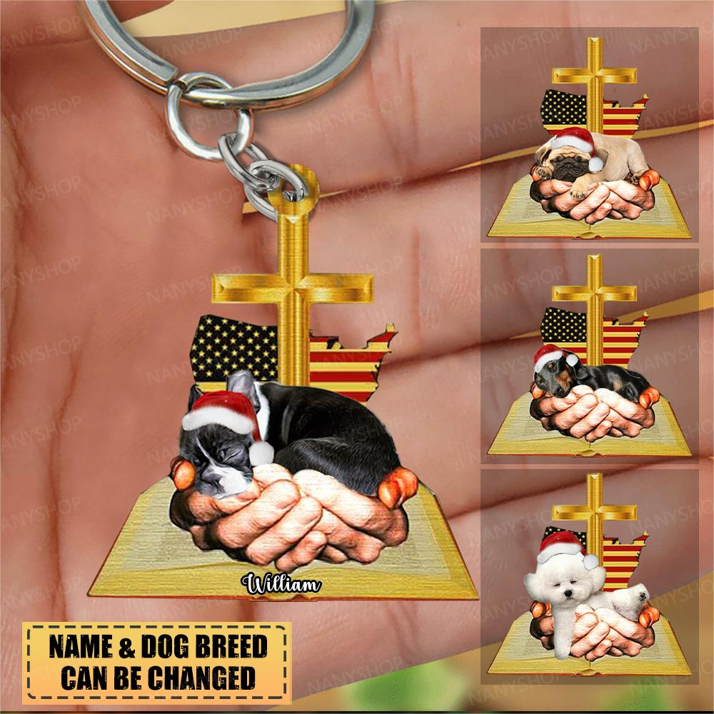 Personalized Jesus Hands Holding Dog Christmas-Two Sided Keychain