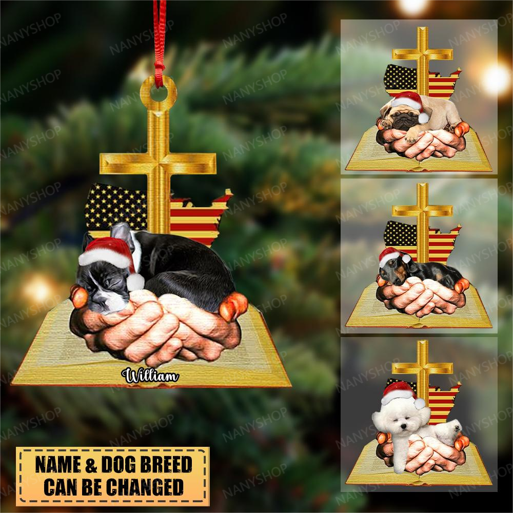 Personalized Jesus Hands Holding Dog Christmas-Two Sided Ornament