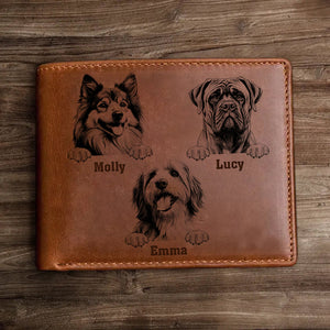 Personalized Cute Puppy Pet Dog Custom Name Gift for Dog Lover Laser Leather Wallet