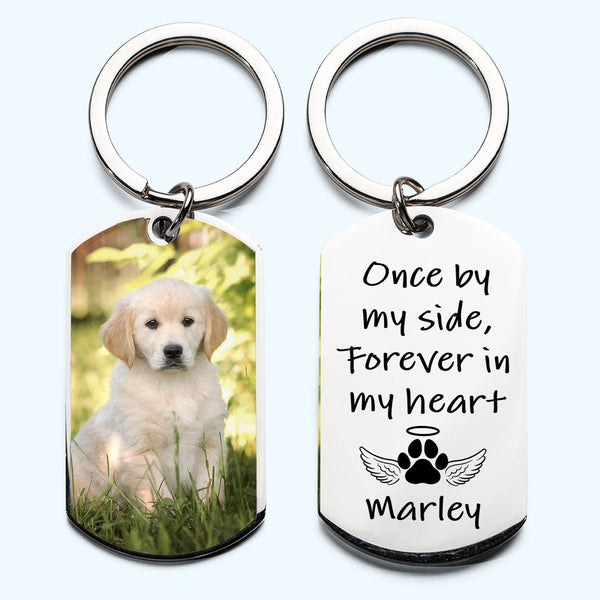 Once By My Side Forever In My Heart Personalized Dog Stainless Steel Keychain