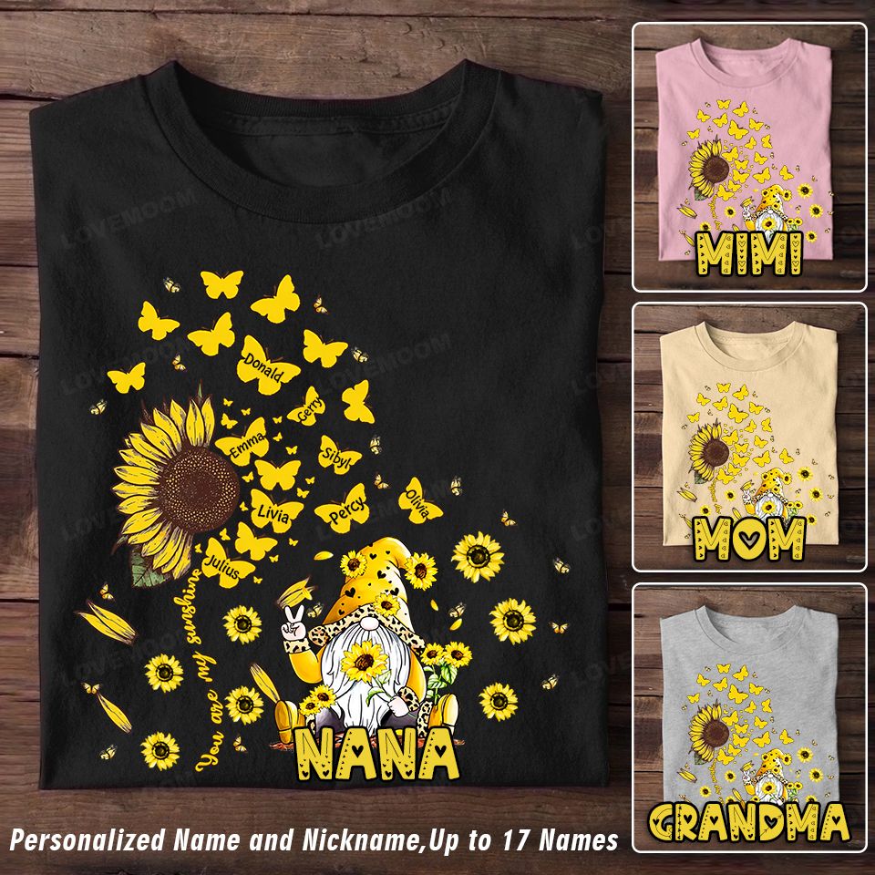 Personalized Grandma Kid Nana Sunflower Heart T-shirt