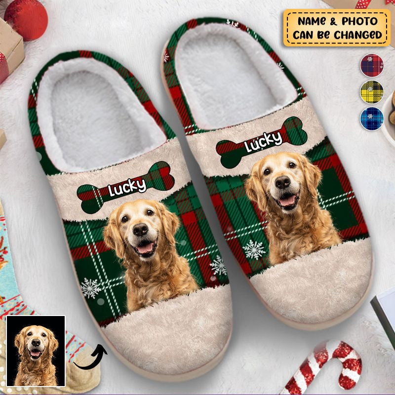 Xmas Cute Laughing Dog Lovers Personalized Plush Slippers