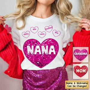 Red Faux Sequin Nana Heart Personalized Pure Cotton T-Shirt