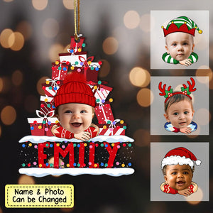 Personalized Christmas Gift With Kid's Name Upload Photo Acrylic Christmas Ornament