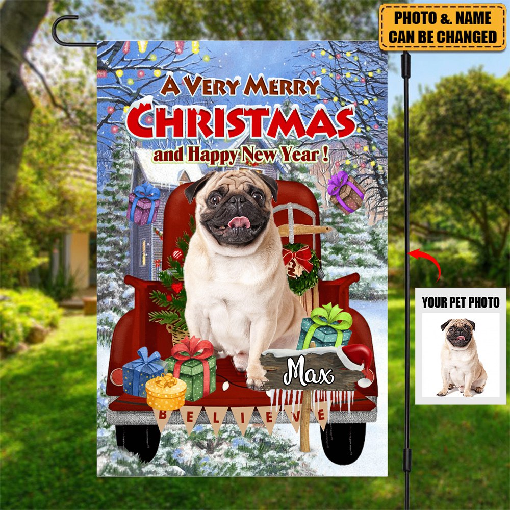 Christmas Personalized Pet Photo And Name Flag Christmas Gift, Gift For Pet Lovers