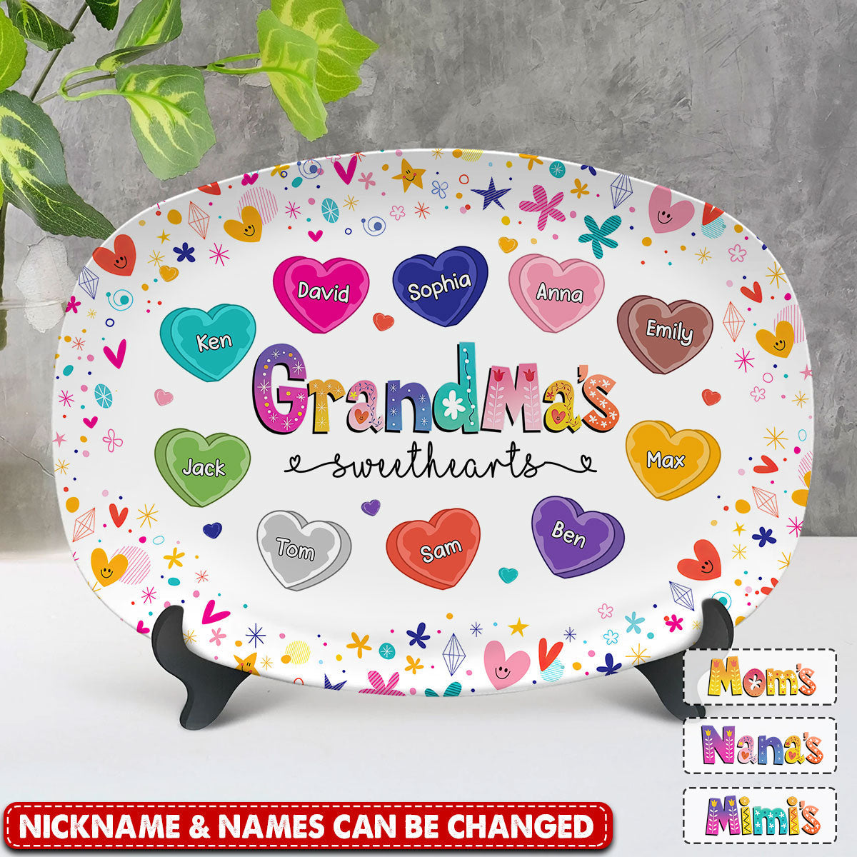 Lovely Colorful Flower Grandma Sweet Heart Kids Personalized Platter