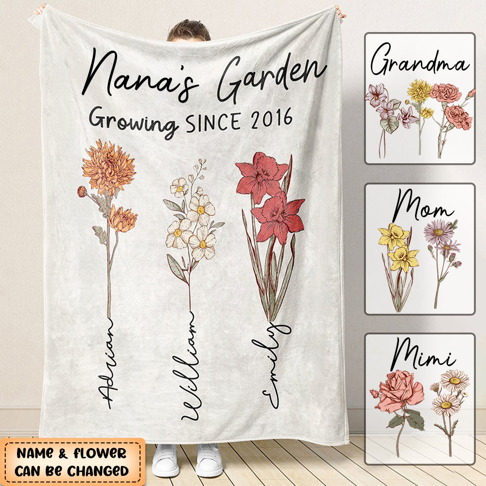 Personalized Grandma's Garden Birth Flower Blanket - nany_shops