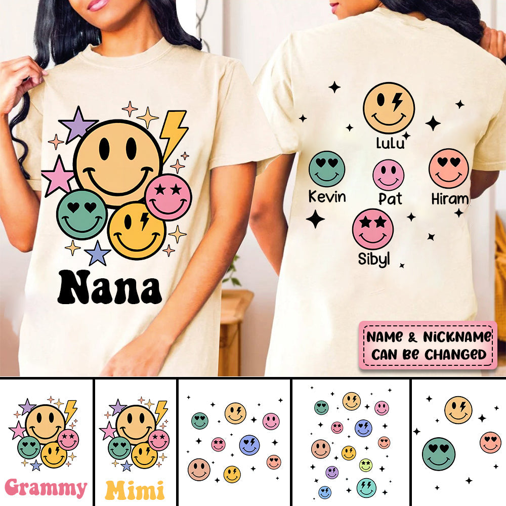 Personalized Colorful Smiley Face Grandma Kids Heart Star T-shirt