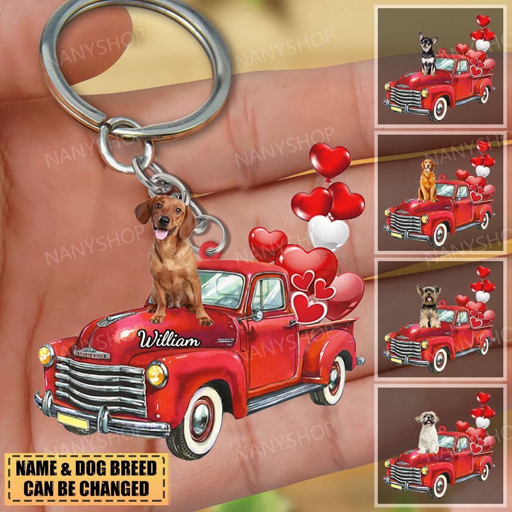 Personalized Dog Stand on the Red Sports Car-Two Sided Keychain