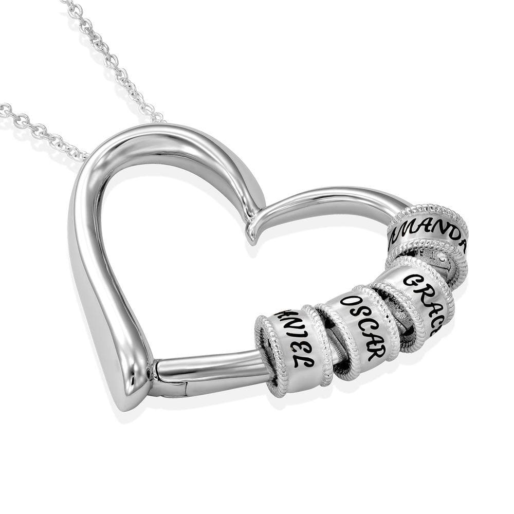 Charming Heart Necklace with Engraved Beads in Sterling Silver with 0.10 ct  Diamond