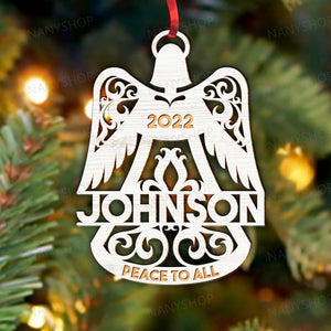 Personalized Memorial Wood Ornament - Angel Wings Bell Shape