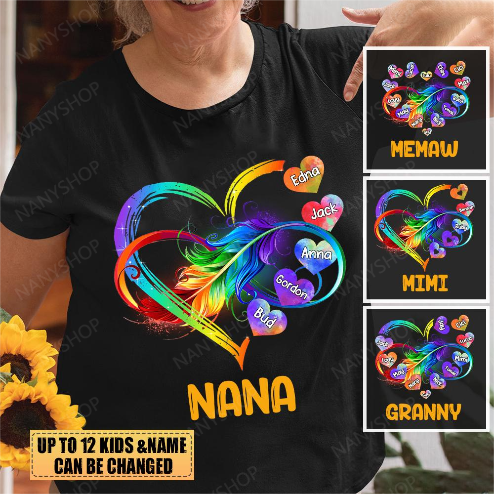 Grandma Grandkids Infinity Love Family Heart Rainbow Personalized T-Shirt