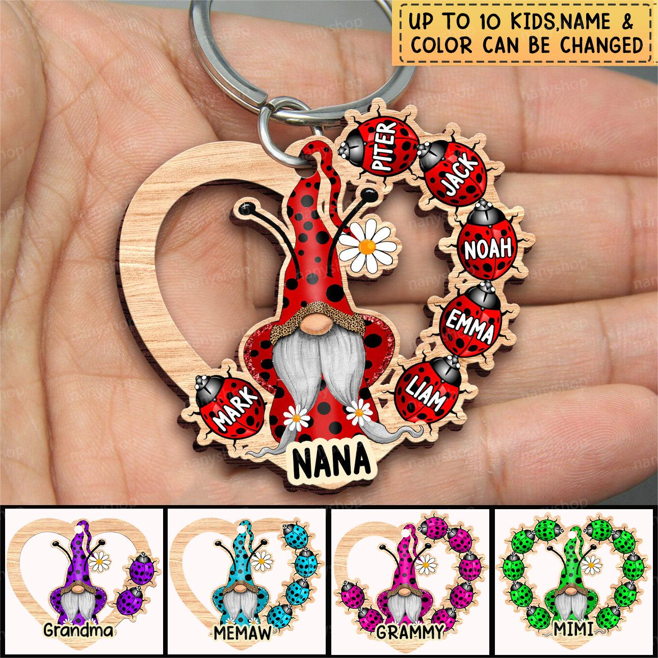 Personalized Nana's Love Bugs Grandkids-Two Sided Wood Keychain